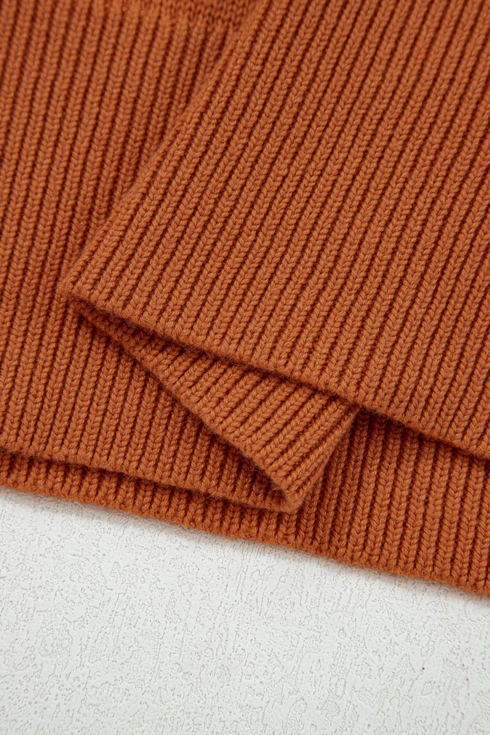 Marron Pull uni orange à épaules tombantes avec bordure côtelée (S-XL) en vente sur Faire6