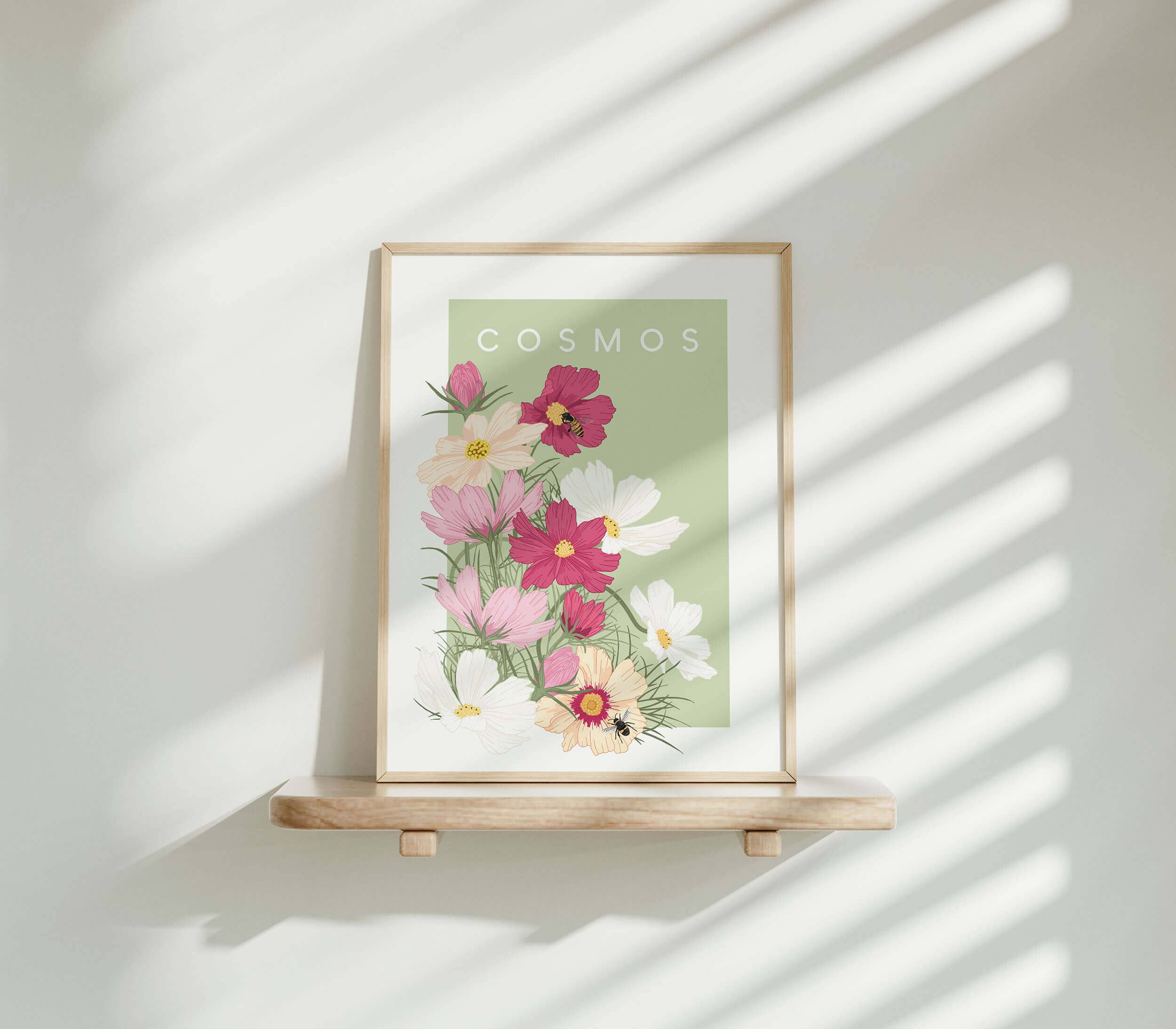 Wildwood Paper - Wholesale Art Print - Cosmos Flower Pink Green A4/A3 Illustrated Art Print2