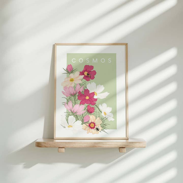Wildwood Paper - Wholesale Art Print - Cosmos Flower Pink Green A4/A3 Illustrated Art Print2