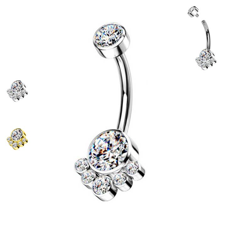 Awaken - Vendita all'ingrosso Piercing ad anello per ombelico - Piercing Banana con Cristalli Rotondi a Grappolo - PD-193