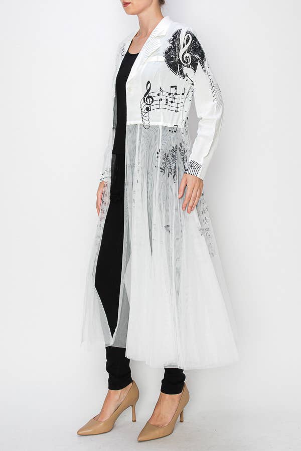 MS Chaqueta Blazer Larga de Contraste Chic con Panel de Tul de Malla - 4773IV MS de venta al por mayor en Faire1