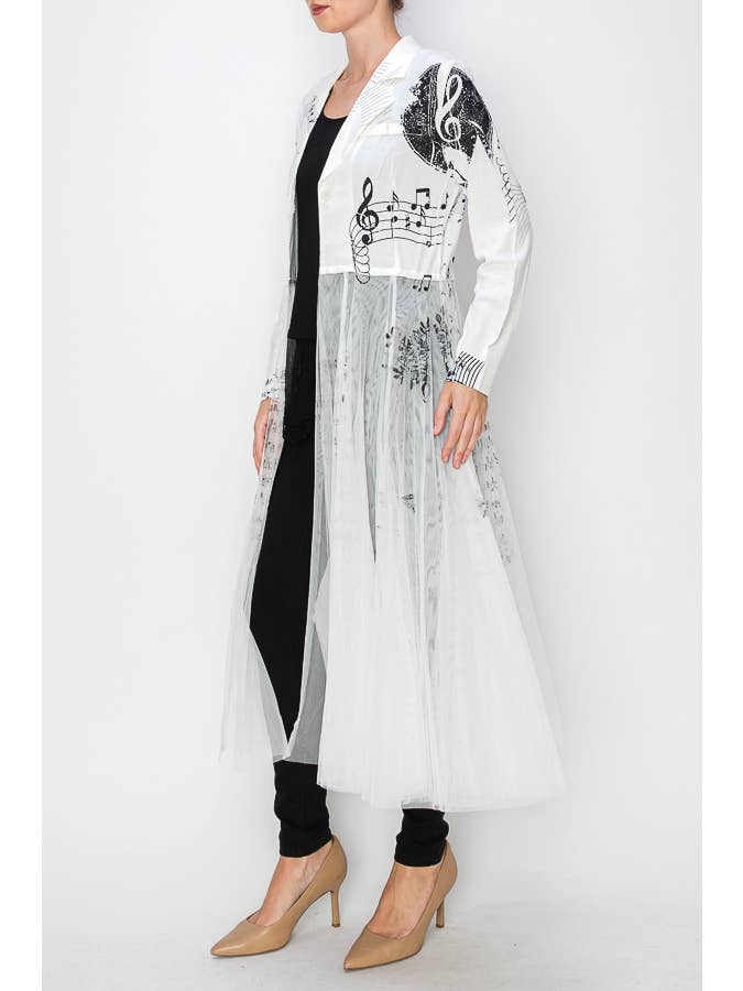 Chic Contrast Longline Blazer Jacket With Mesh Tulle Panel - 4773IV MS for wholesale on Faire1