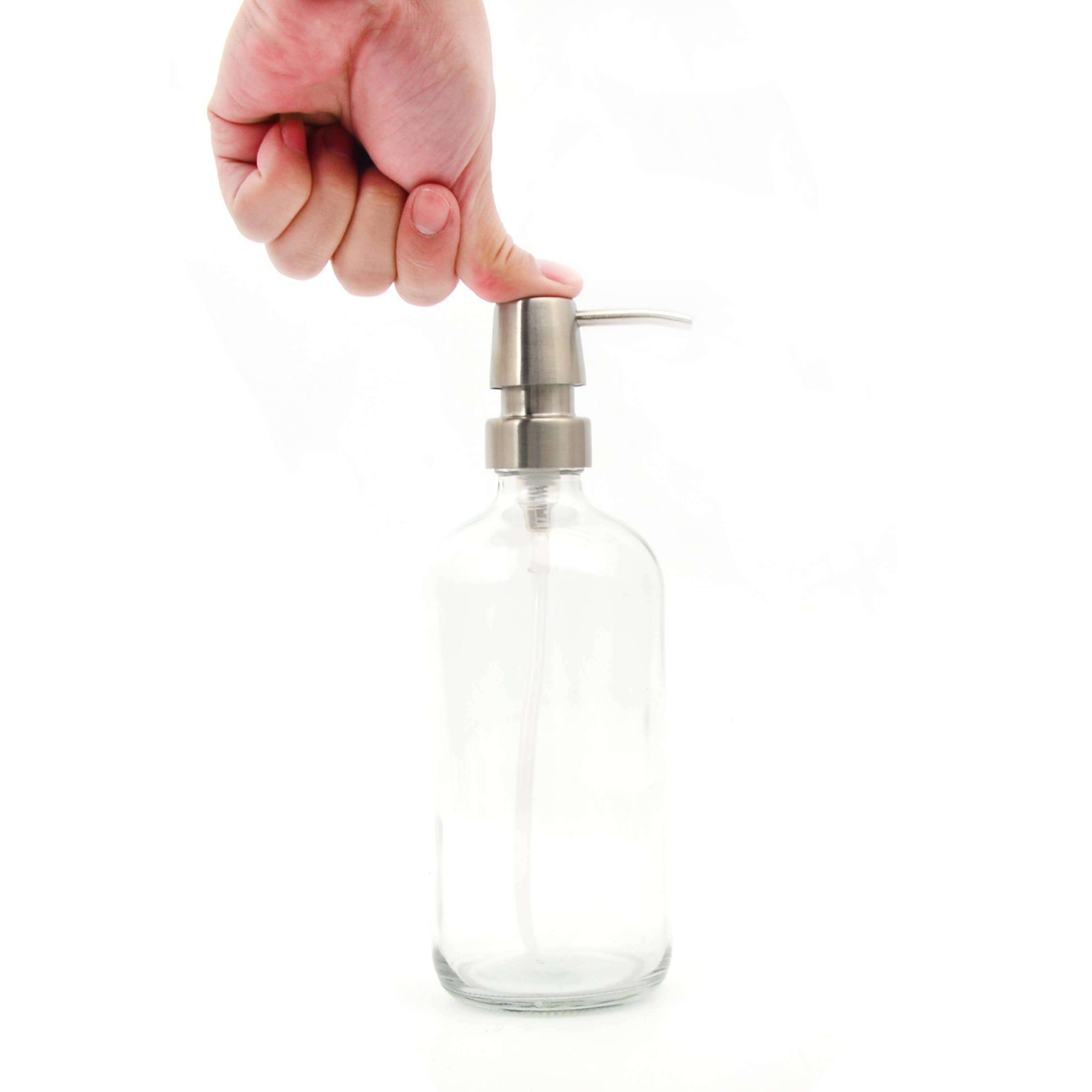 Youngever - Vente Distributeurs de savon - Youngever Lot de 3 bouteilles à pompe rondes Boston en verre de 16 oz - Transparent3