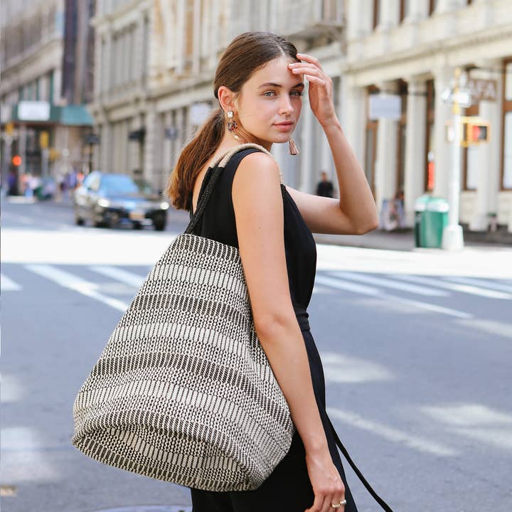 KORISSA - Wholesale Tote Bag - Women's - Handwoven Jute-Cotton Bag • Dobi Shoulder Tote - Black2