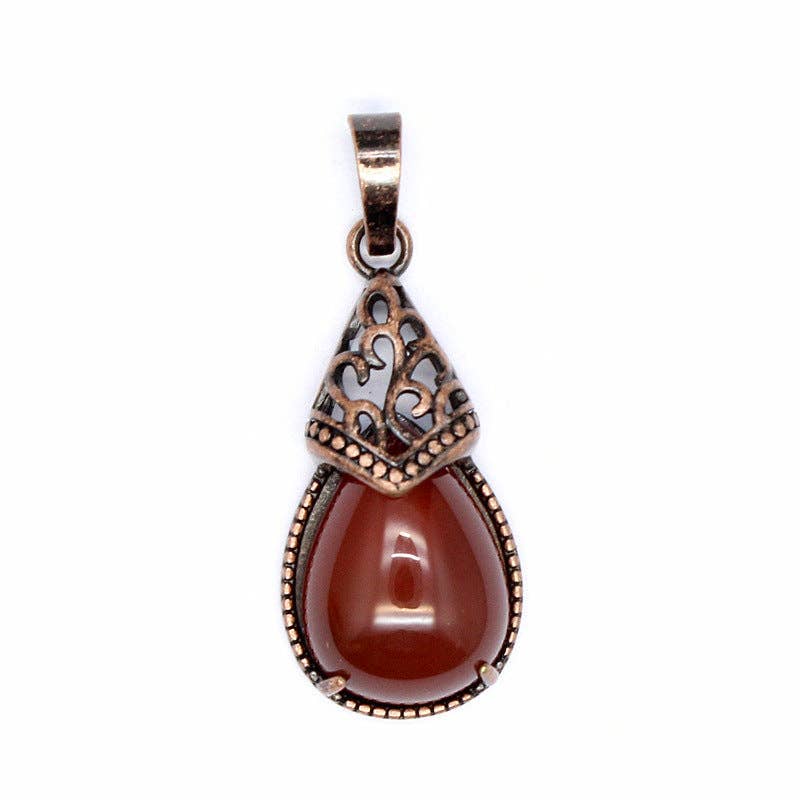 Mio Queena - Wholesale Individual Charm/Pendant - Drop-shaped Natural Stone Bronze Charms (Single Pendant) -CS6