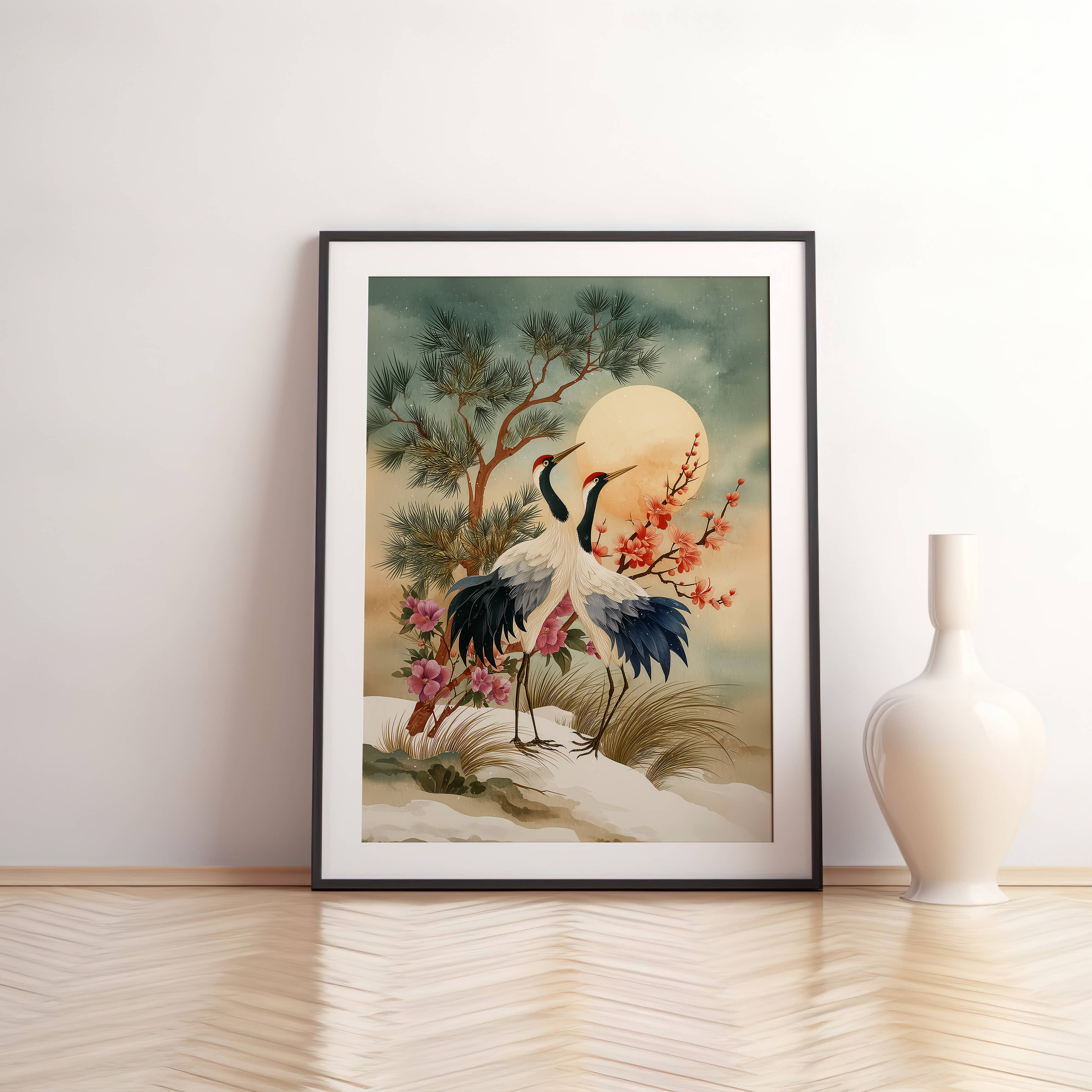 IuliiaArtPrints – wholesale Art print – Winter Red-Crowned Cranes, Japanese Snow Landscape Art Print8