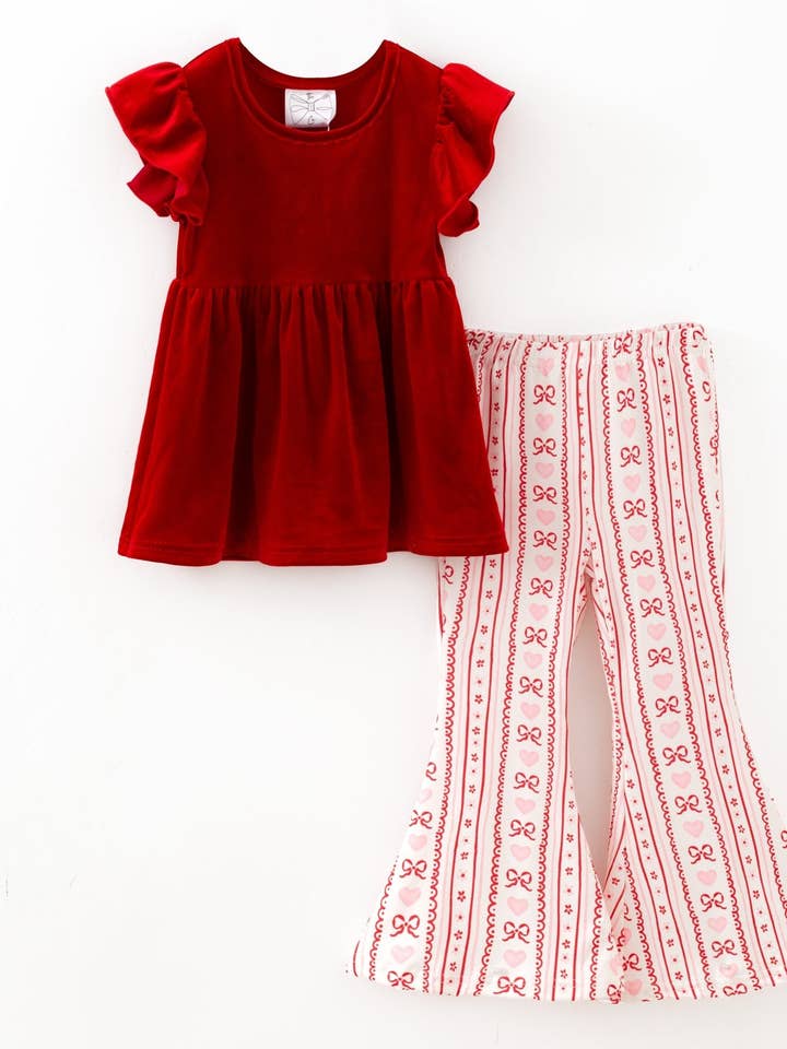 Valentine Velvet & Coquette Stripes Bell Bottoms Set for wholesale by The Hair Bow Company