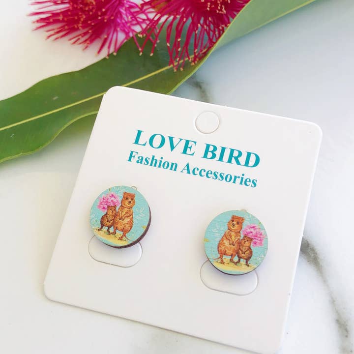 Love Bird Fashion Accessories - Wholesale Stud/Post Earrings - Australian Quokka Wood Earrings
