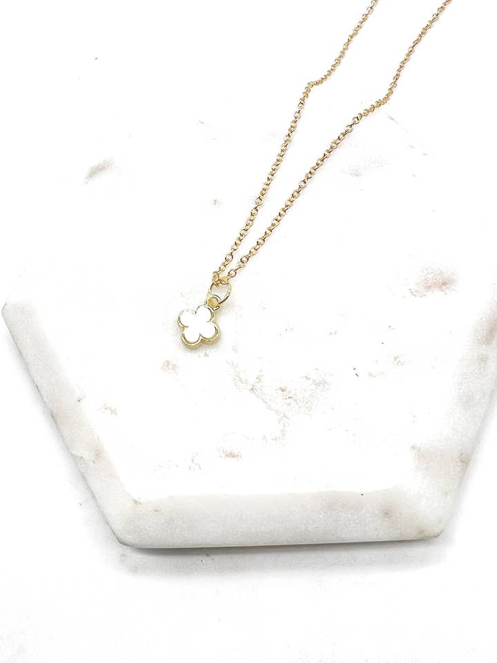 White Gold Quatrefoil Clover Charm Necklace Layering for wholesale by Baubles by B