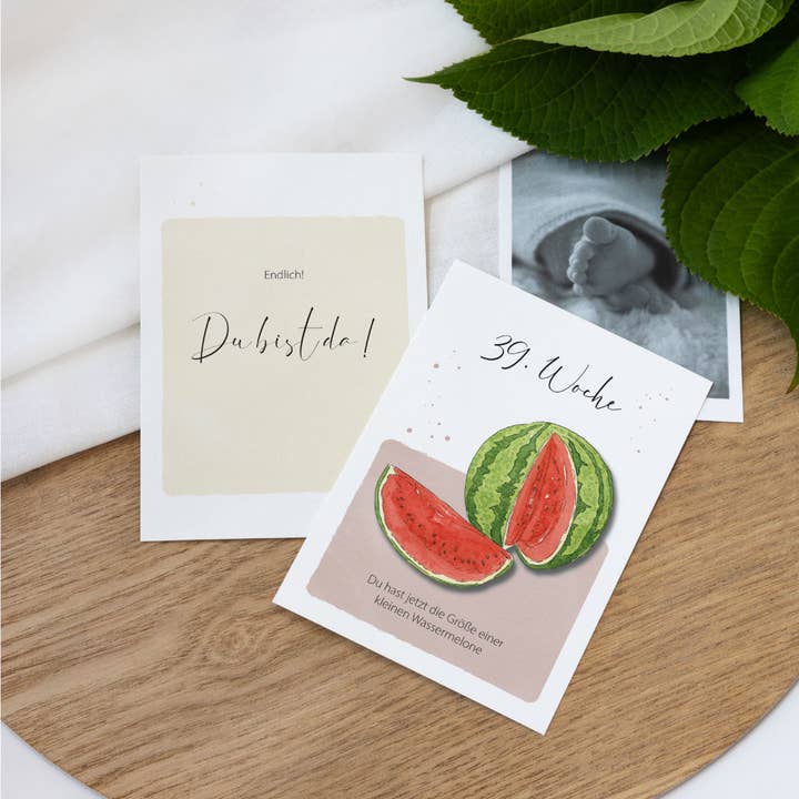 Funkenbunt – wholesale Vardagliga hälsningskort – Graviditetskort med milstolpar – frukt och grönsaker | 52 kort6