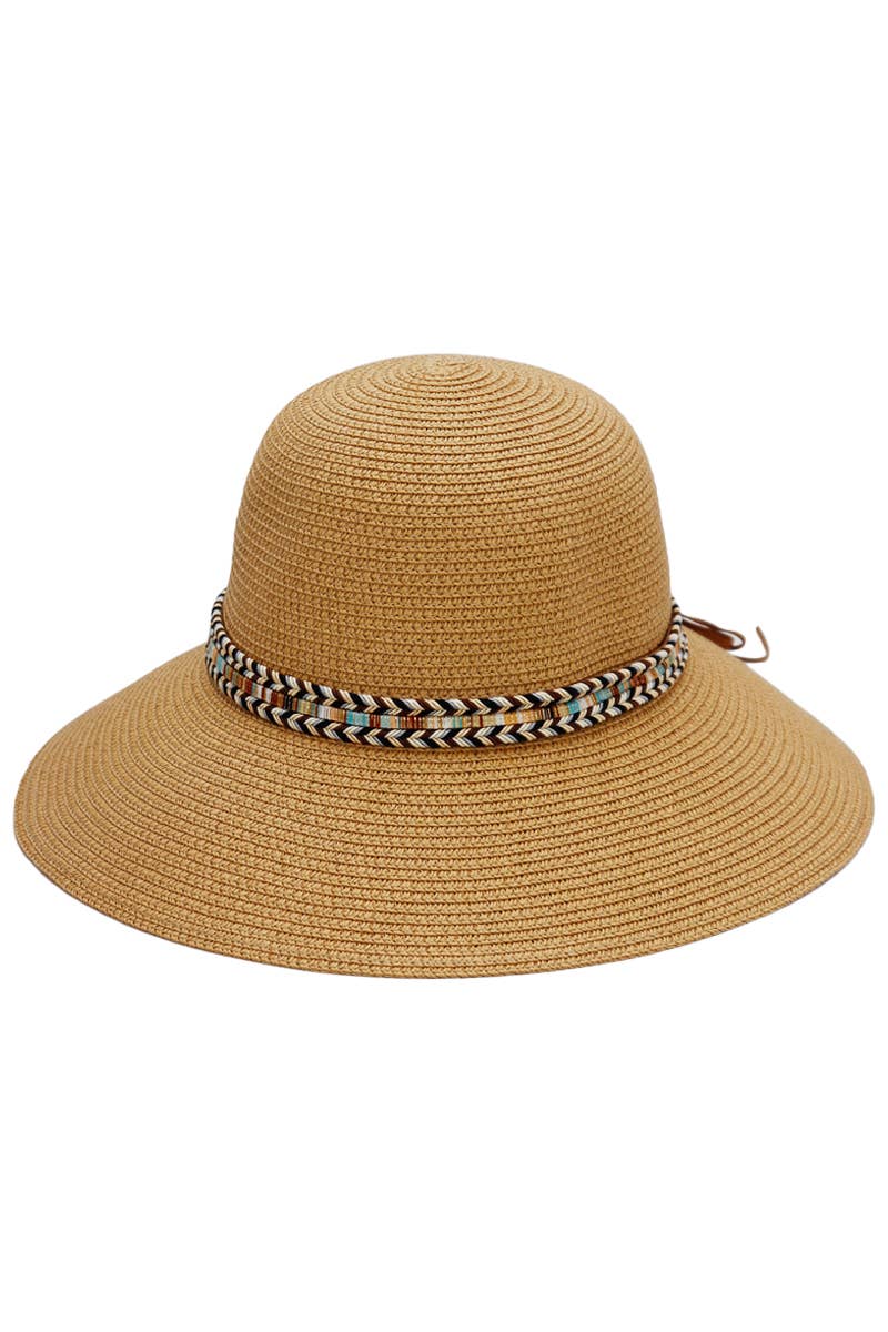 Cap Zone – wholesale Stråhatt – Dam – Cap Zone solhatt i derbystil med kupad kulle och tribalmönstrad kant i halm5