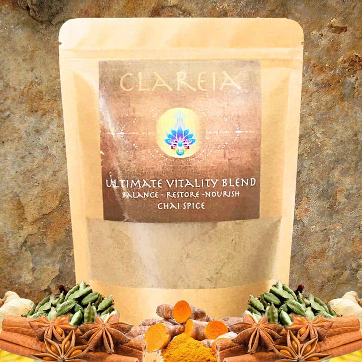 Organic Adaptogenic Ultimate Vitality Elixir ~ Superfood Blend, Restore, Nourish ~ Reishi, Turkey Tail, Ashwaganda, Astragalus for wholesale by CLAREIA