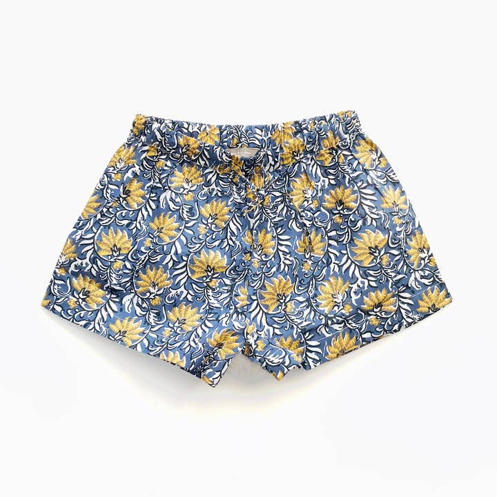 Sleep Shorts: Jaipur Blue and Yellow for wholesale by Lime Tree Design - US