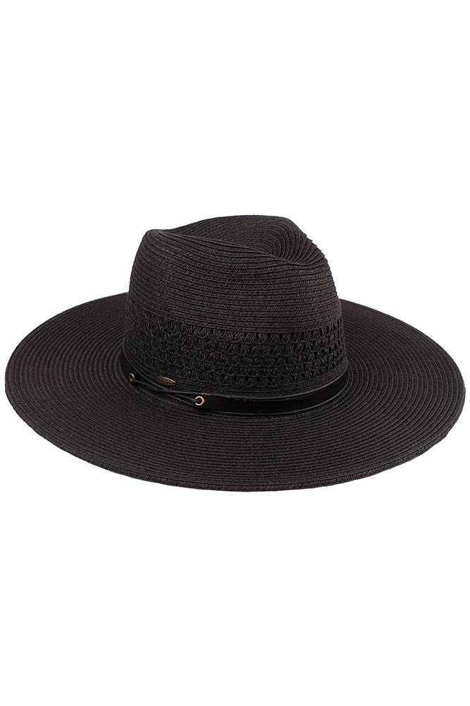 Hana - Wholesale Straw Hat - Women's - C.C Faux Leather String Straw Panama Hat0