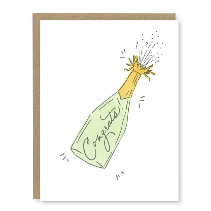 Champagne Congrats Card | Letterpress Congratulations Card for wholesale by Kindred Letterpress