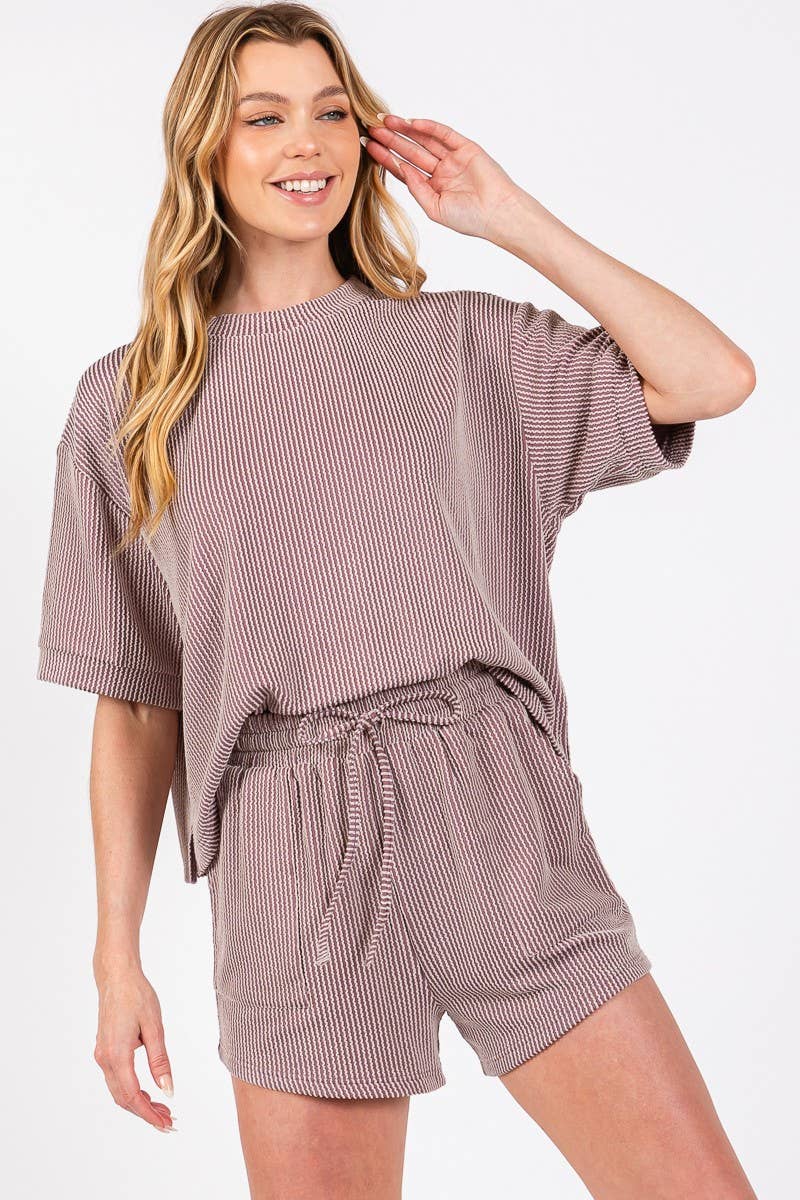 Sewn and Seen - Wholesale Lounge Set - Women's - RIBBED ROUND NECK TOP AND SHORTS SET51