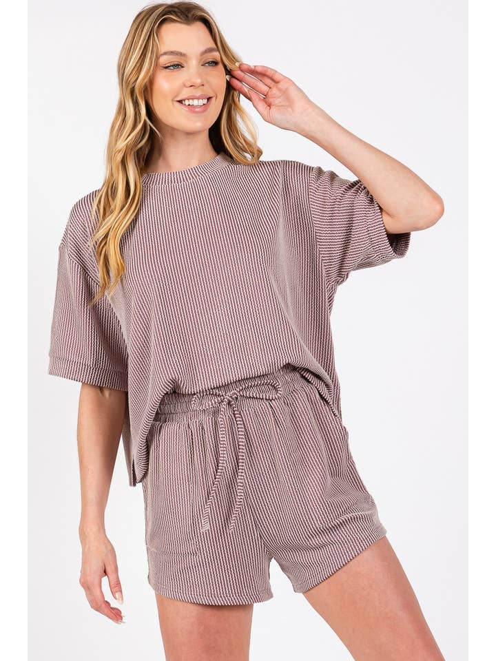 Sewn and Seen - Wholesale Lounge Set - Women's - RIBBED ROUND NECK TOP AND SHORTS SET51
