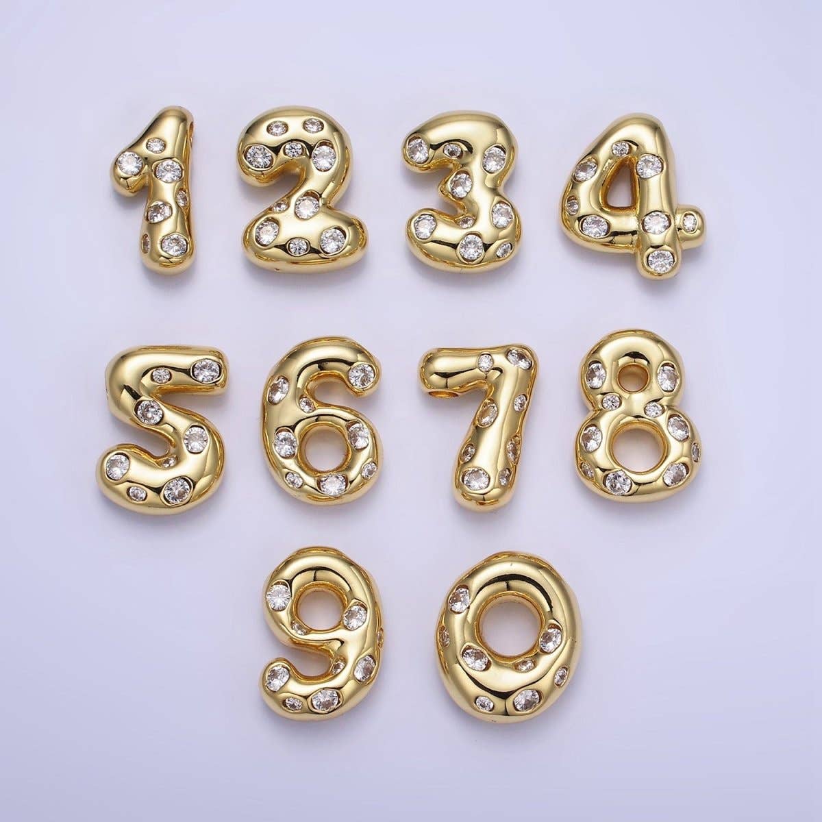Aim Eternal - Wholesale Individual Charm/Pendant - 14K Gold Filled 20mm Clear CZ Chubby Balloon Number Numerical Pendant | AG775 - AG77910