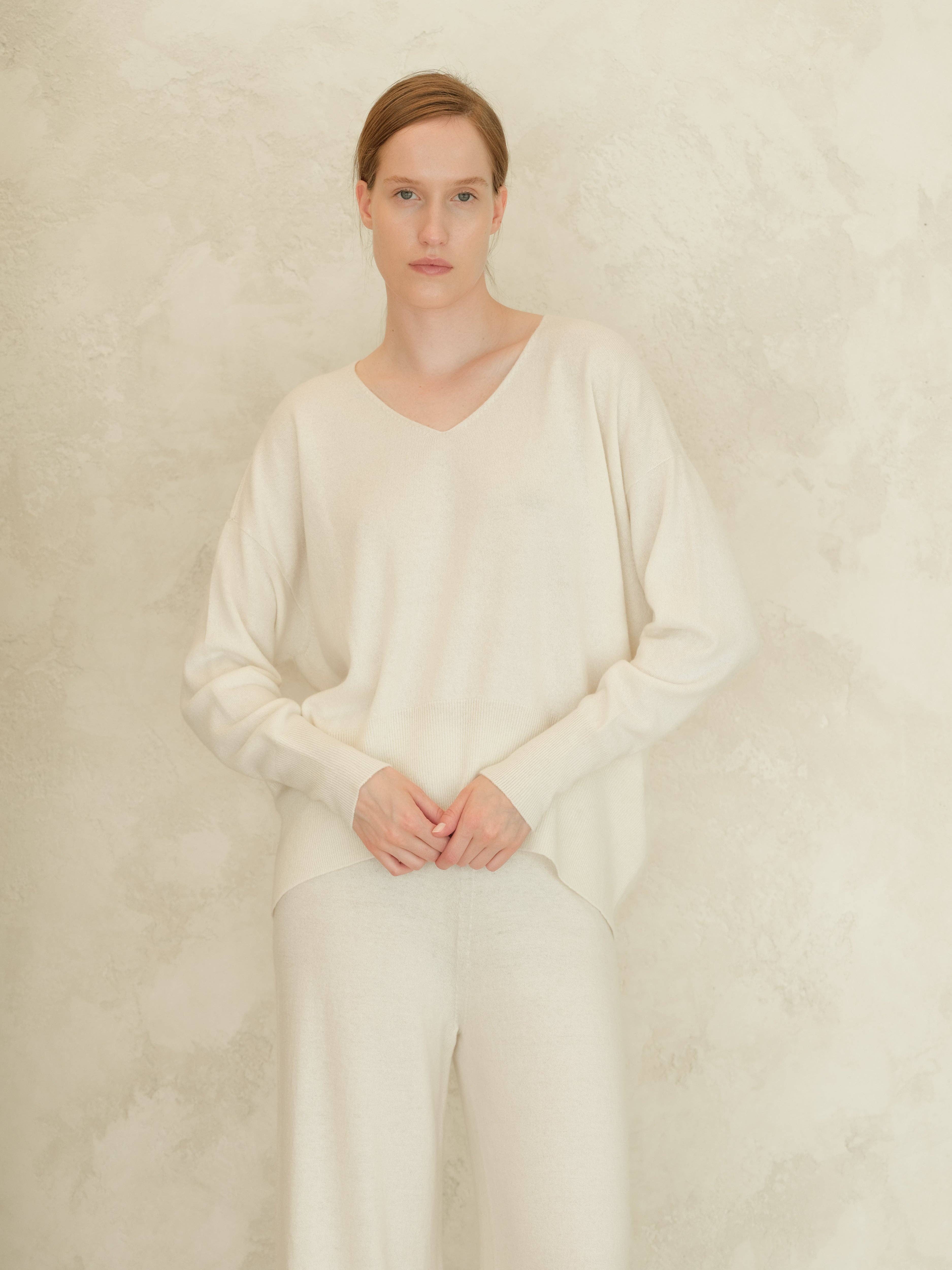 Lèmme - Vente Pull en maille – femme - Pull maxi à col en V en cachemire mélangé7