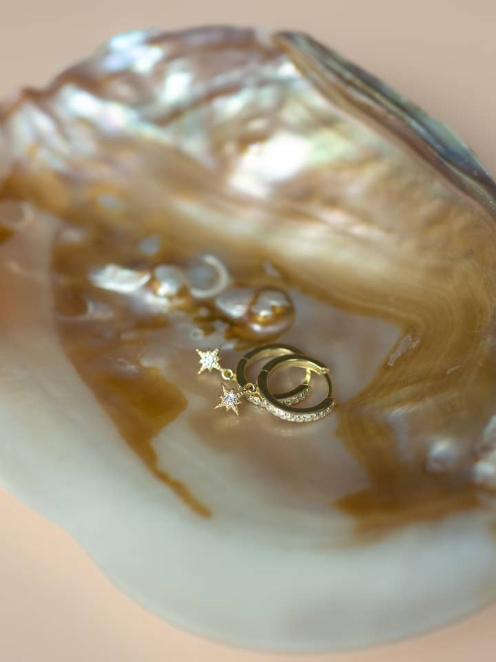 North Star Hoop Huggie Earring for wholesale by Lumi + Sol