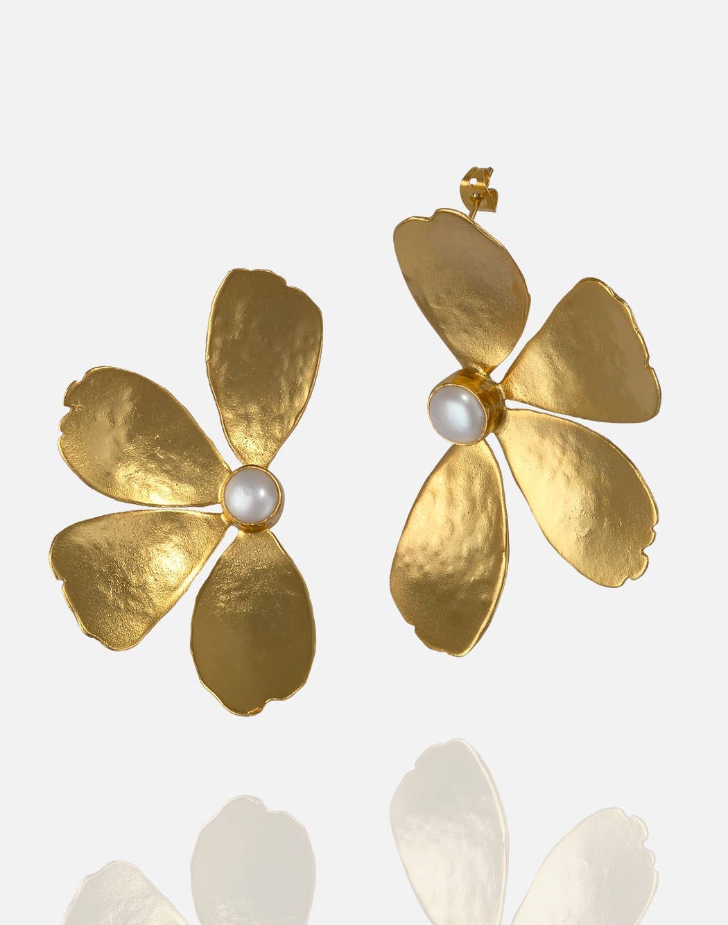 AJS Design Studio - Wholesale Dangle Earrings - Gold plated brass large flower earrings with pearl1
