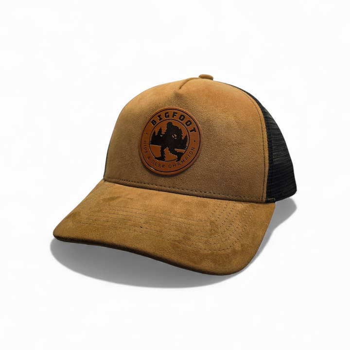 PNW Apparel – wholesale Trucker hat – Unisex – Sasquatch Leather Patch 5-Panel Trucker Hat – Unique Cap3
