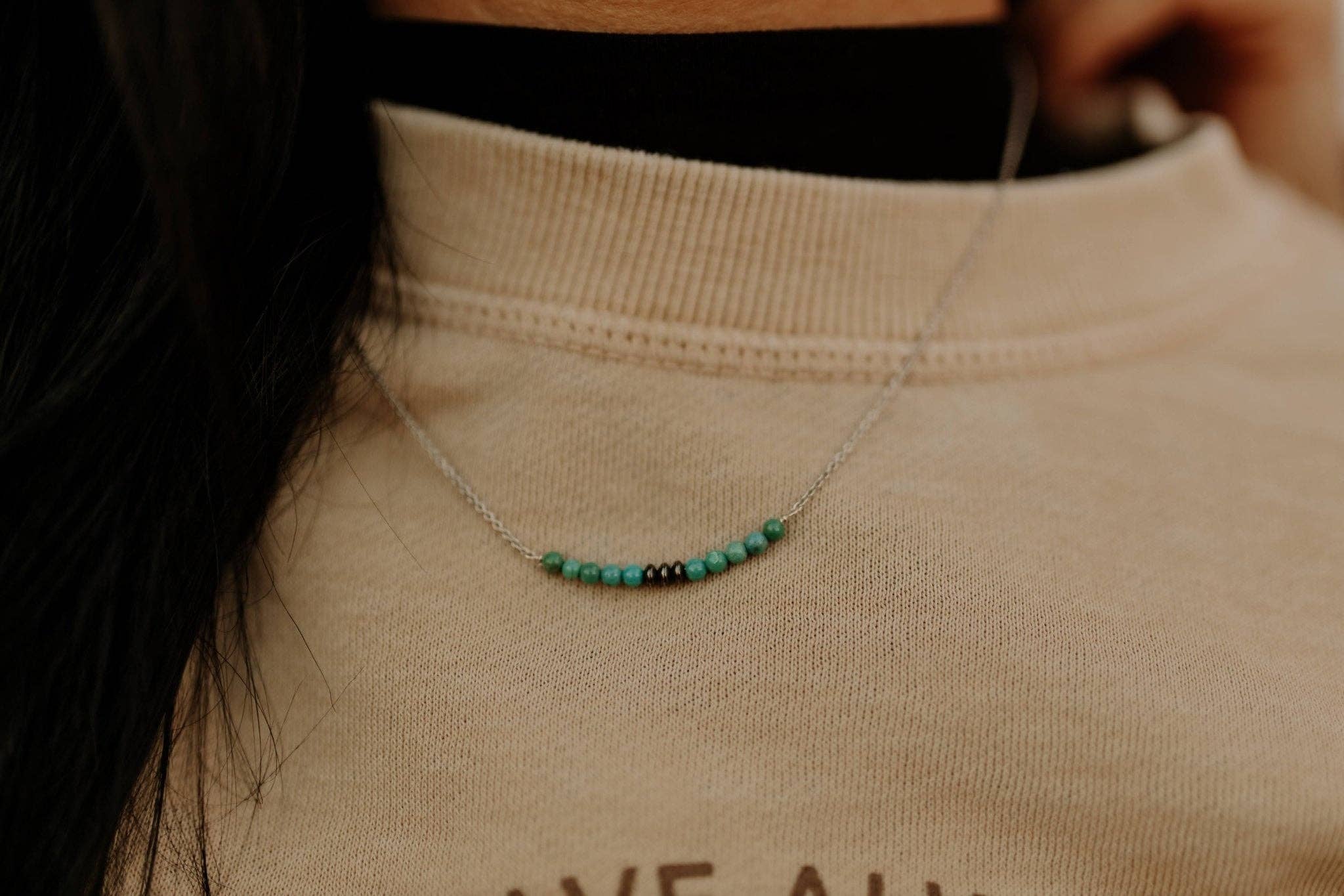 Wild Junkie - Wholesale Beaded/Pearl Necklace - Authentic Turquoise Bead and Silver Pearl Bar Necklace