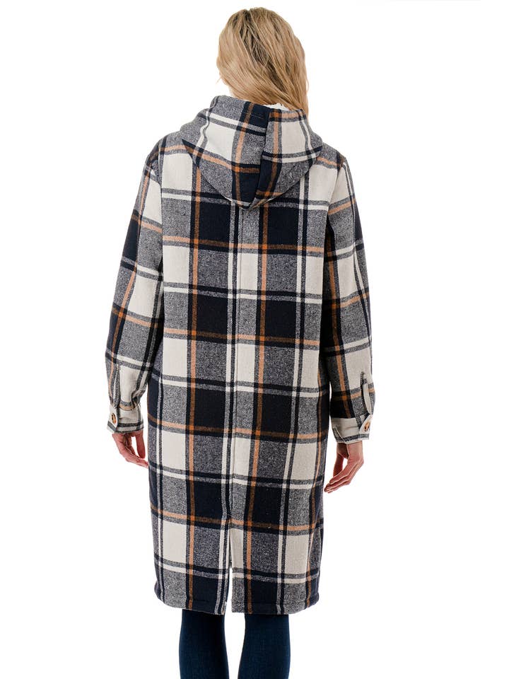 Color 5 - Wholesale Shirt Jacket/Shacket - Women's - Sherpa fur lined plaid flannel jacket with hoodie and pocket8