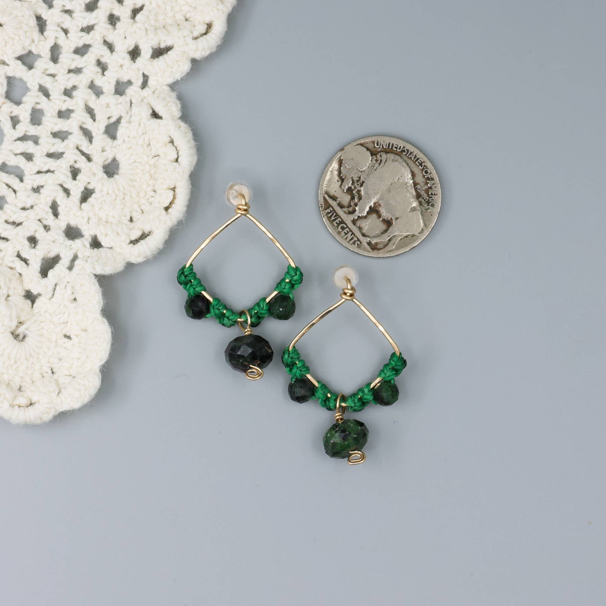 The Stitch Alliance - Wholesale Dangle Earrings - Ruby in Zoisite Drop Earrings, Gold Fill, Handmade, Macrame2