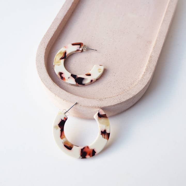 Custom Made - Wholesale Hoop Earrings - Cocoa Marble Midi Hoop Earrings1