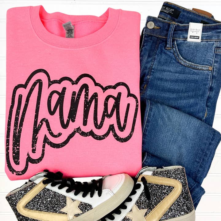 Chandail à manches longues Mama Cursive en cuir doré pour la vente par Nikkilynn Wholesale