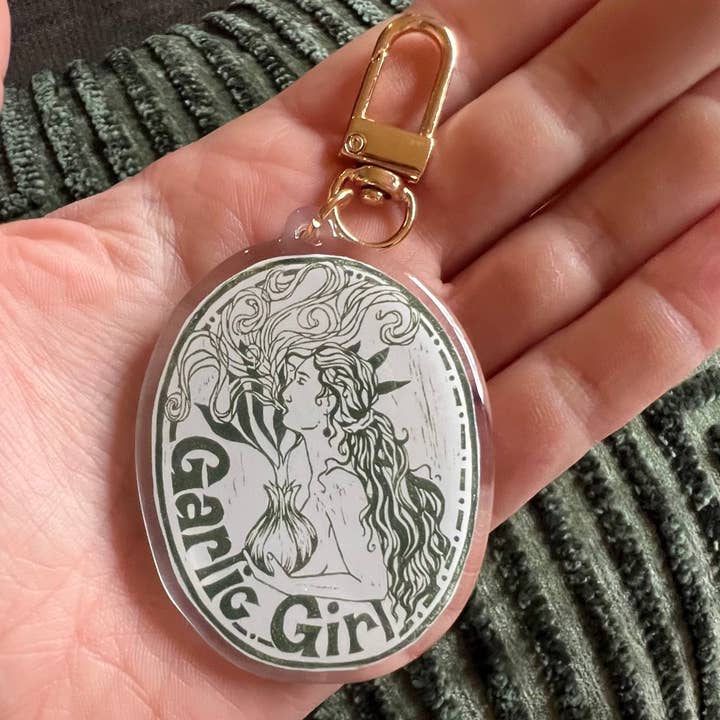 Garlic Girl Keychain for wholesale by Sage Flannery Art