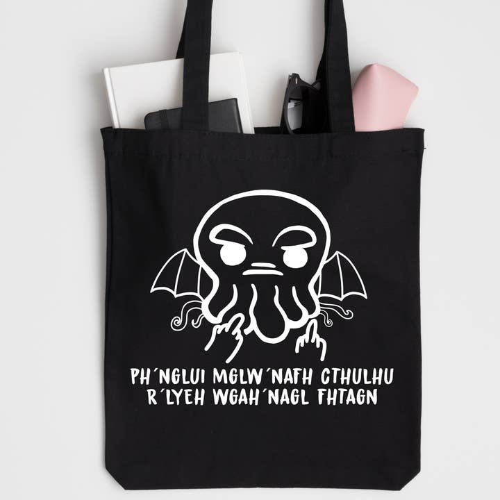 Borsa Tote Angry Cthulhu, borsa arkham horror, necronomicon per la vendita all'ingrosso da parte di Kutuleras