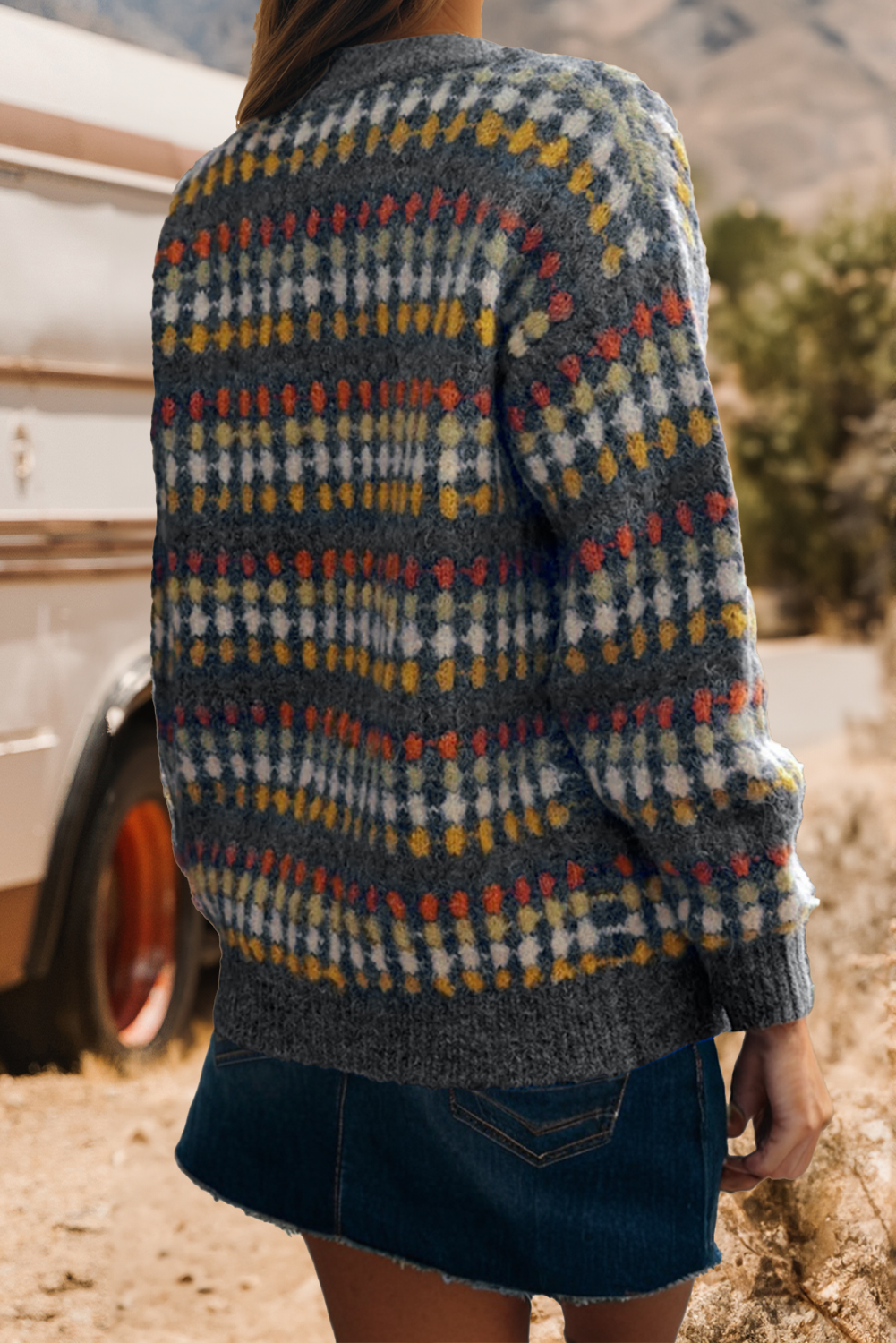 fashionworks - Wholesale Cardigan - Women's - Fashion-W Dotty Pattern Knit Button Front Sweater Cardigan3