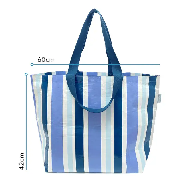Hello Weekend - Wholesale Tote bag – Women's - Blue & White Hamptons -  Large Tote Bag with  Zip Pocket10