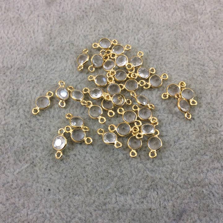 6pc Gold Vermeil Clear Quartz Coin Connectors, 4mm for wholesale by Only Beads
