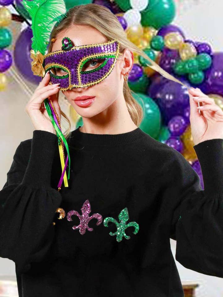 Mardi Gras Stickad tröja med paljettdetalj VT81484C för wholesale av Vine & Love