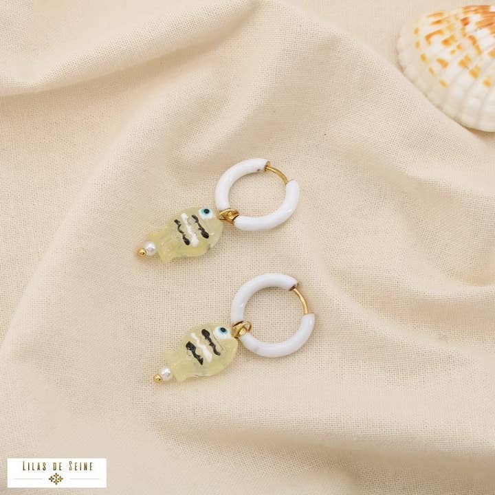 Lilas de Seine - Wholesale Dangle Earrings - Marine fish earrings steel enamel glass 03250843