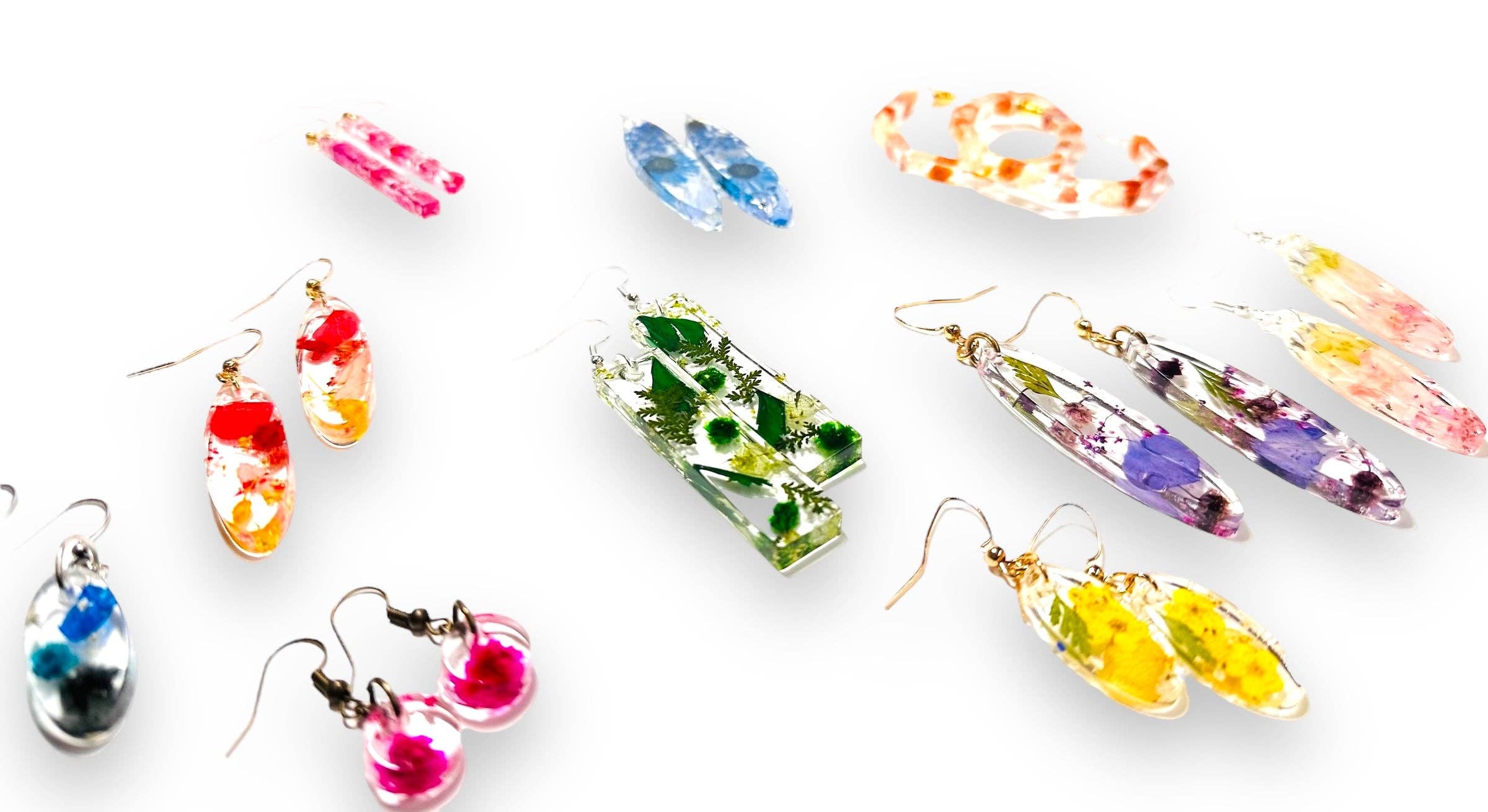 Janine’s Jewelry Design - Wholesale Hangende/ronde oorbellen - Oorbellen met geperste bloemen/echte bloemen/harsbloem35