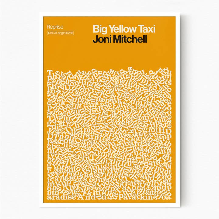 Big Yellow Taxi - Joni Mitchell - Song Lyric Print for wholesale by Reign&Hail