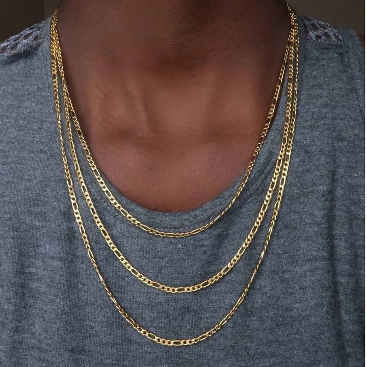 Karrbear – wholesale Link & chain necklace – 14K Solid Yellow Gold Figaro Chain Necklace 3.50MM Italy2