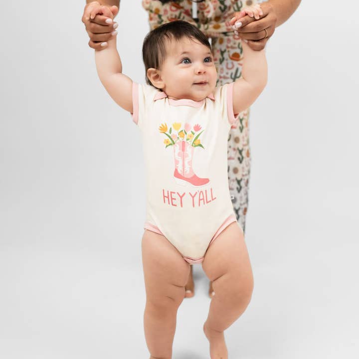 White Multi Hey Y'all Western Cotton Ringer Baby Onesie for wholesale on Faire1