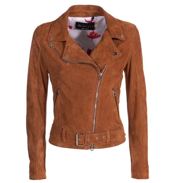Bikerjack van echt leer suède voor dames Nizza voor wholesale door AD|MILANO Leather jackets