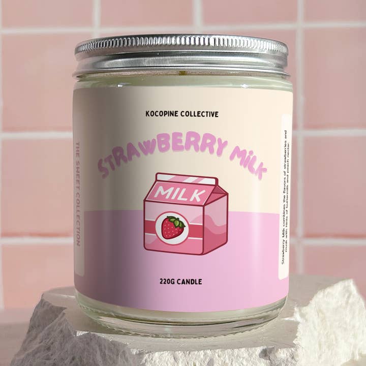Kocopine Collective - Vente Bougie en bocal - Lait à la fraise | Nectar de pêche + fraise | 220g0