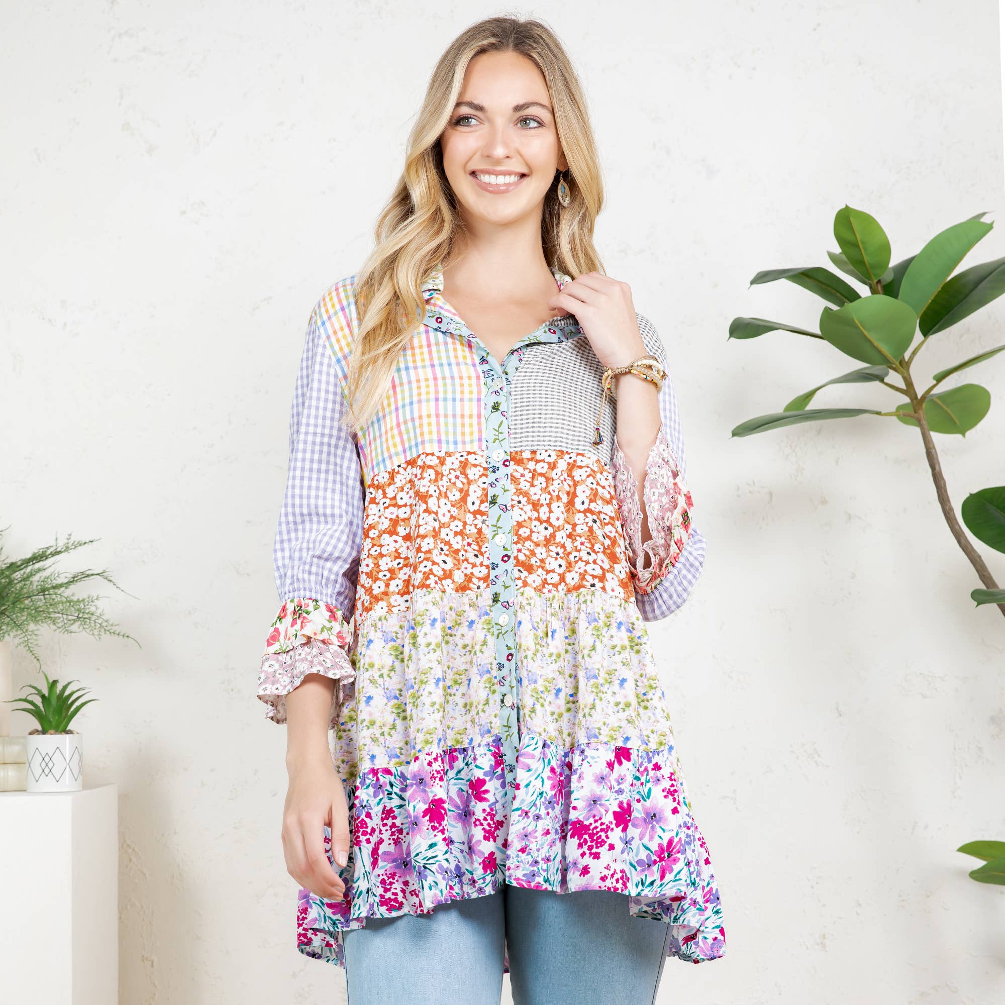 IVORY Women’s Mexican Embroidery Blouse Gathered Waist Shirt for wholesale on Faire2