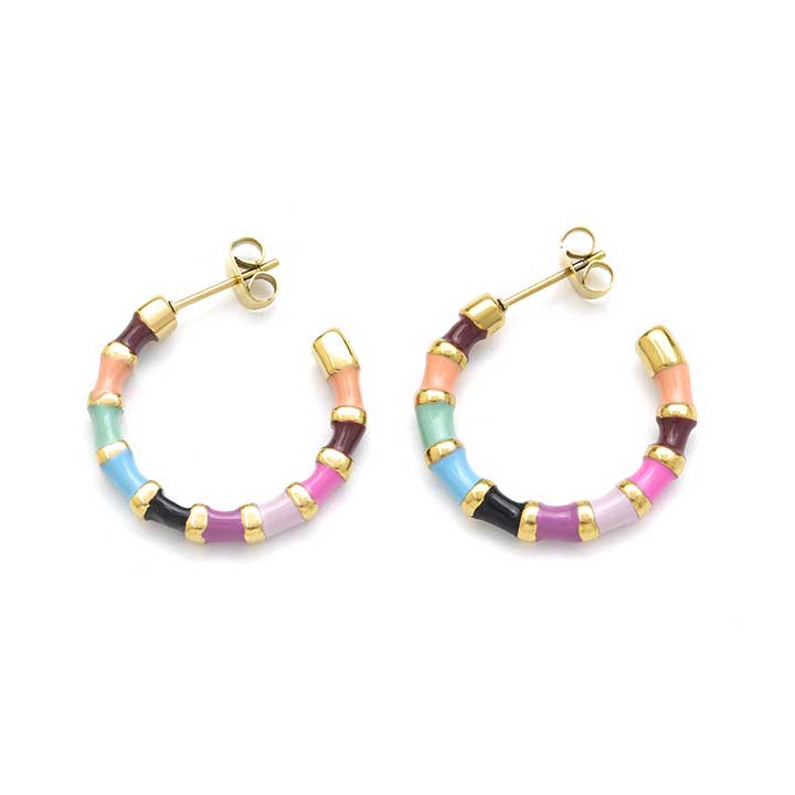 Bijoux 7bis - Vendita all'ingrosso Orecchini a cerchio - Orecchini a cerchio in acciaio smaltato in bambù