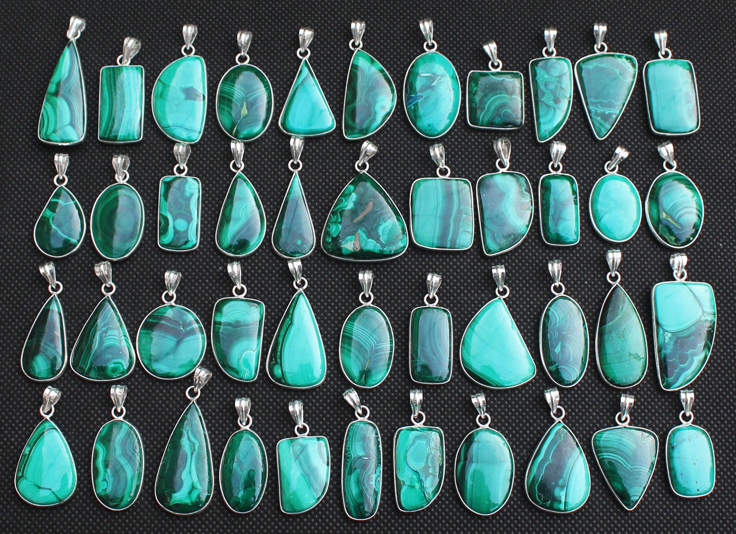 Handmade Jewels - Wholesale Individual Charm/Pendant - Malachite Minimalist Pendants -  Handmade, Silver-Plated, Wholesale16