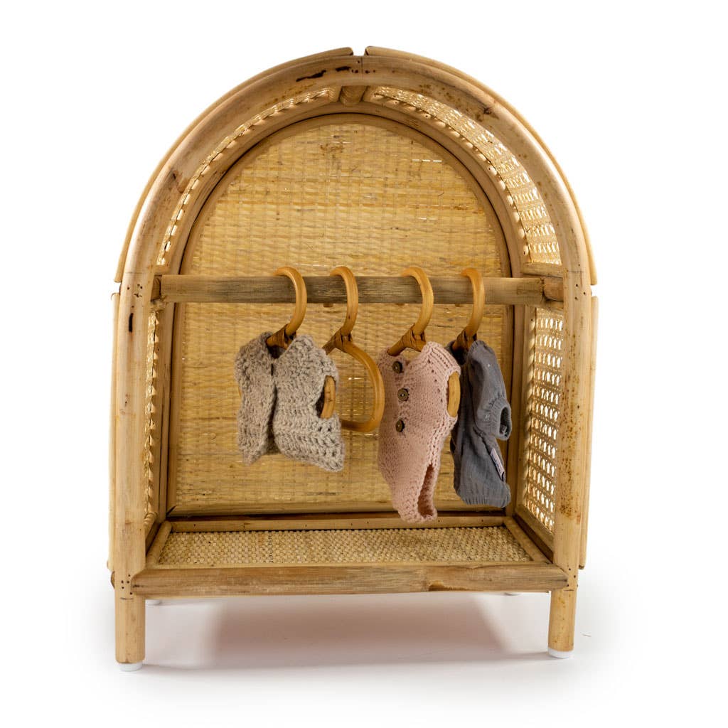 GreenWave - Vente Accessoire de poupée – enfant - Armoire en rotin pour poupées style vintage1