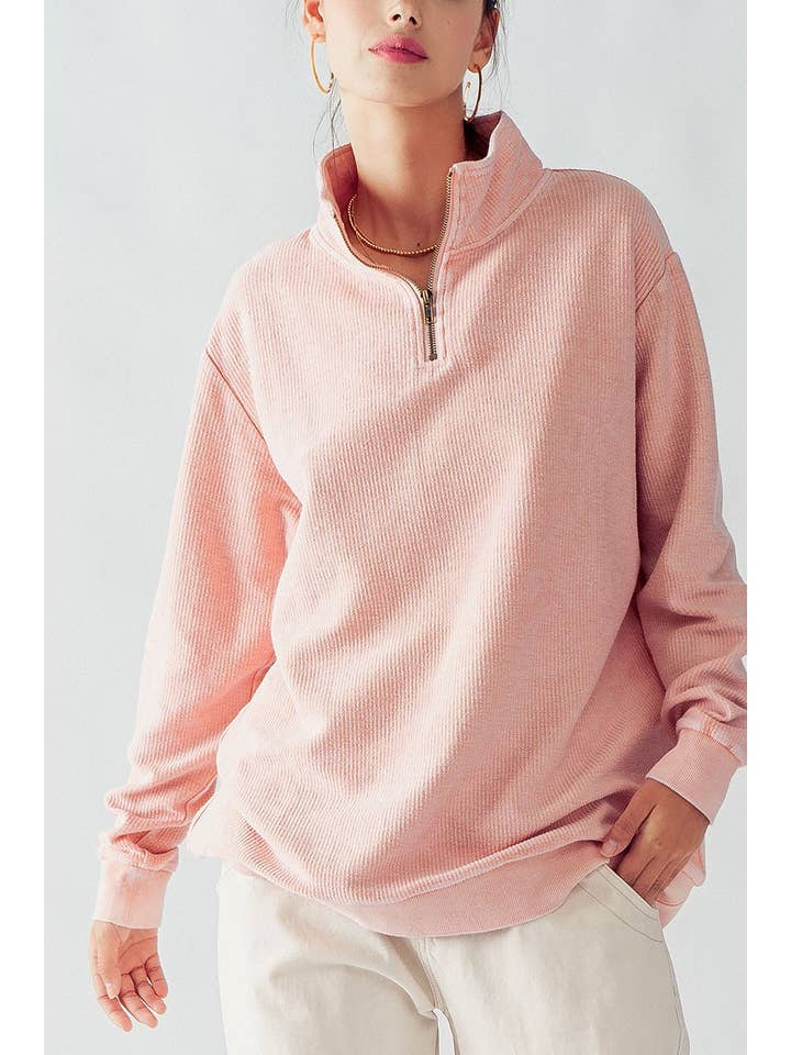 Urban Daizy - Wholesale Sweatshirt - Women's - Vintage Washed Quarter Zip Ribbed Sweatshirt2