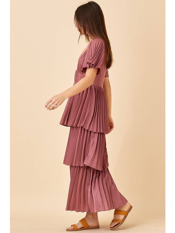 DK Mauve Tiered Maxi Dress With Ruffle Detail for wholesale on Faire